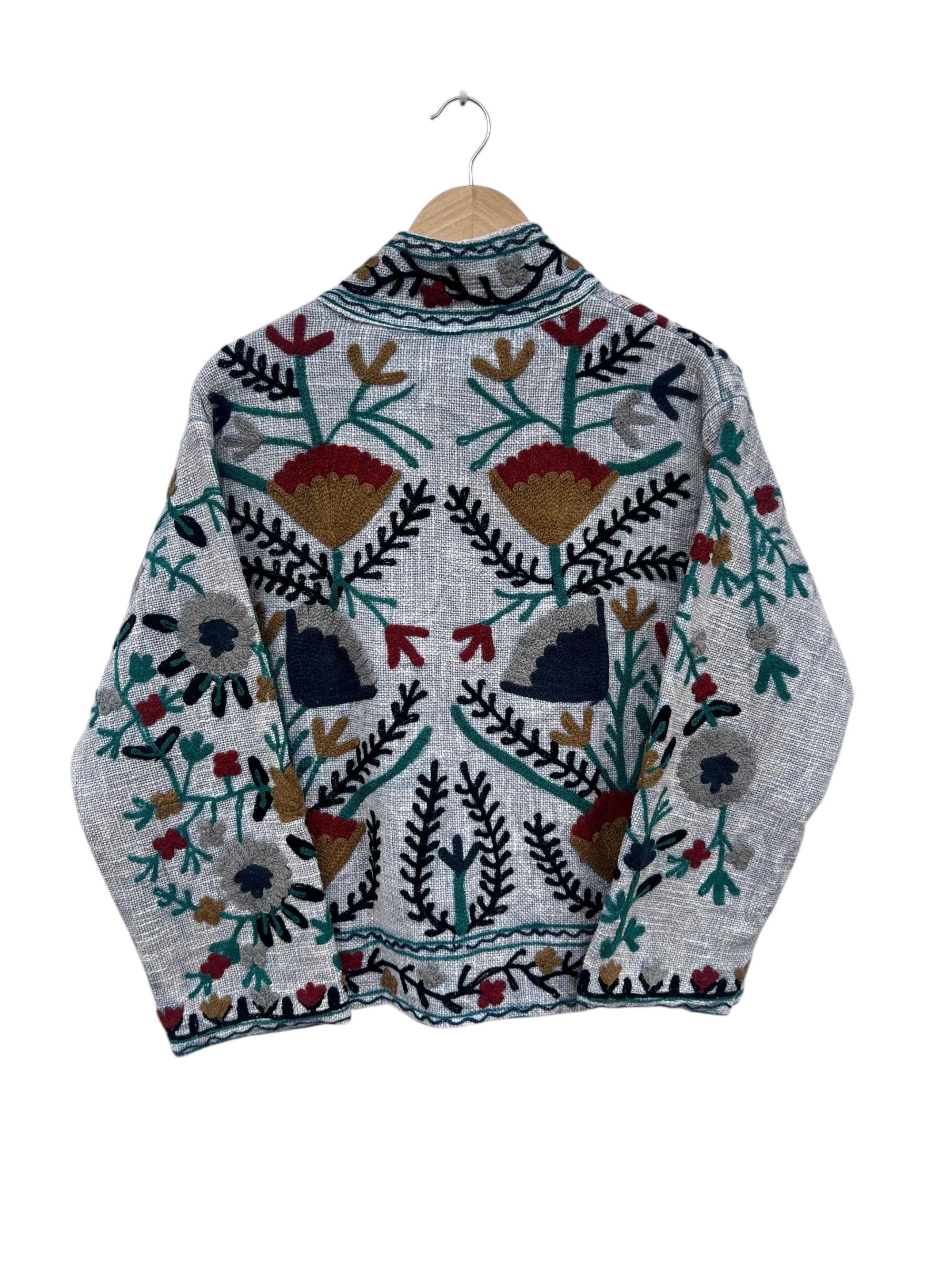 Heather Grey gewebte Blumen-TNT-Jacke | Bohemian Statement Mantel - TNT03