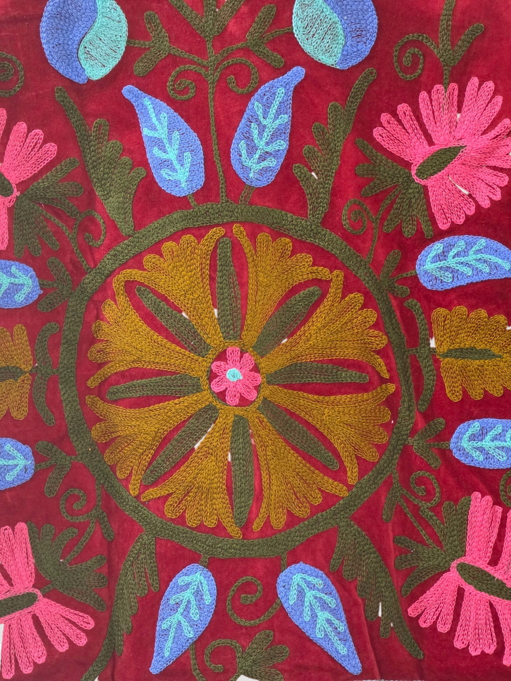 Red Hand Embroidered Suzani Velvet Unisex Jacket - VT24