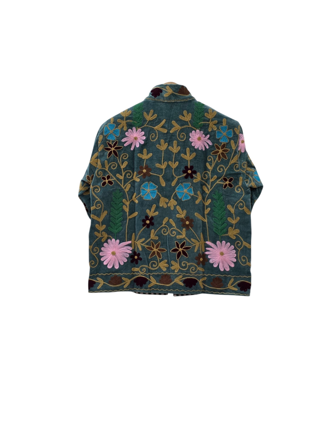 Bohemian Embroidered Suzani Velvet Green Floral Design Jacket - VT25