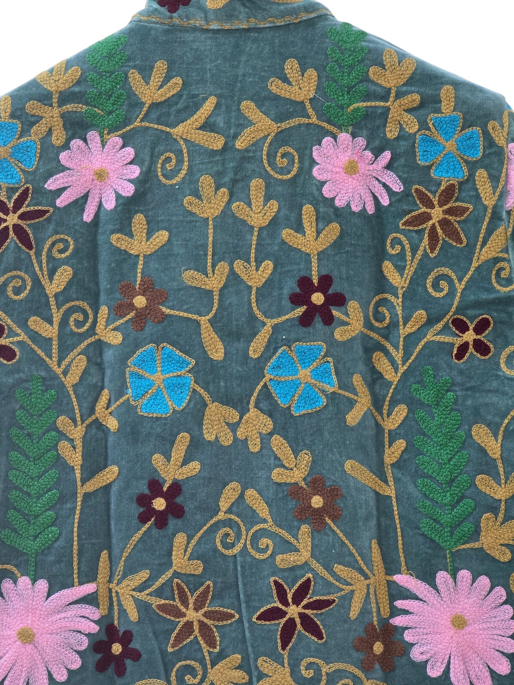 Bohemian Embroidered Suzani Velvet Green Floral Design Jacket - VT25