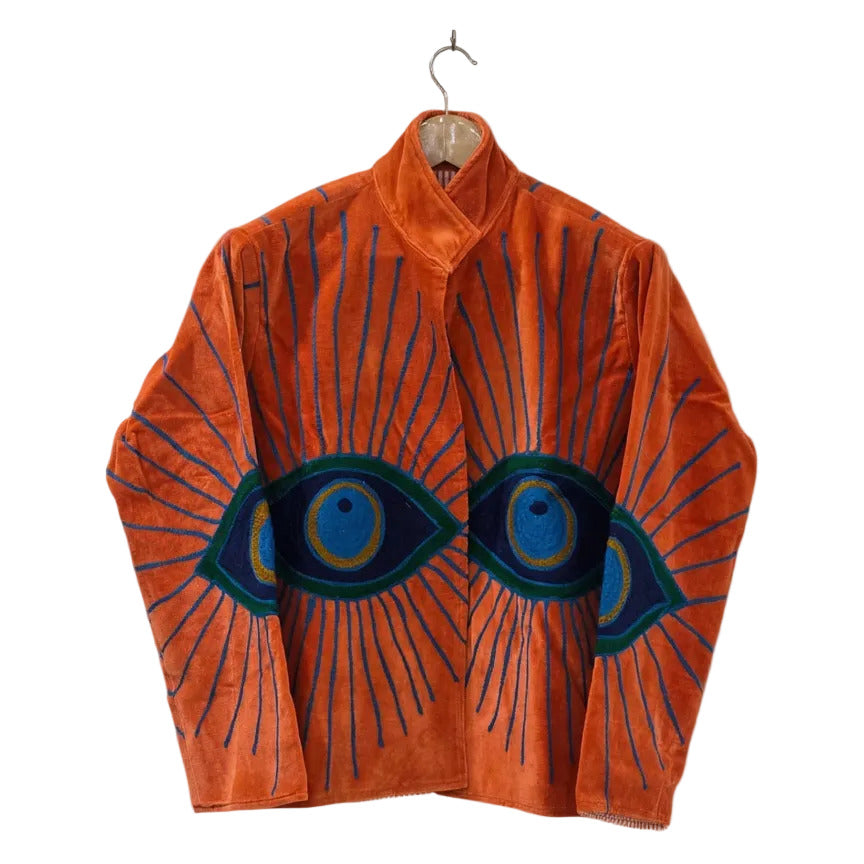 Bestickte Samtjacke mit Bösem Blick Suzani Orange - VT27