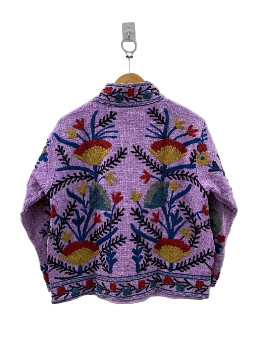 Giacca Suzani TNT Bianca e Rossa Fatta a Mano – Cappotto Boho Ricamato Botanico-TNT15