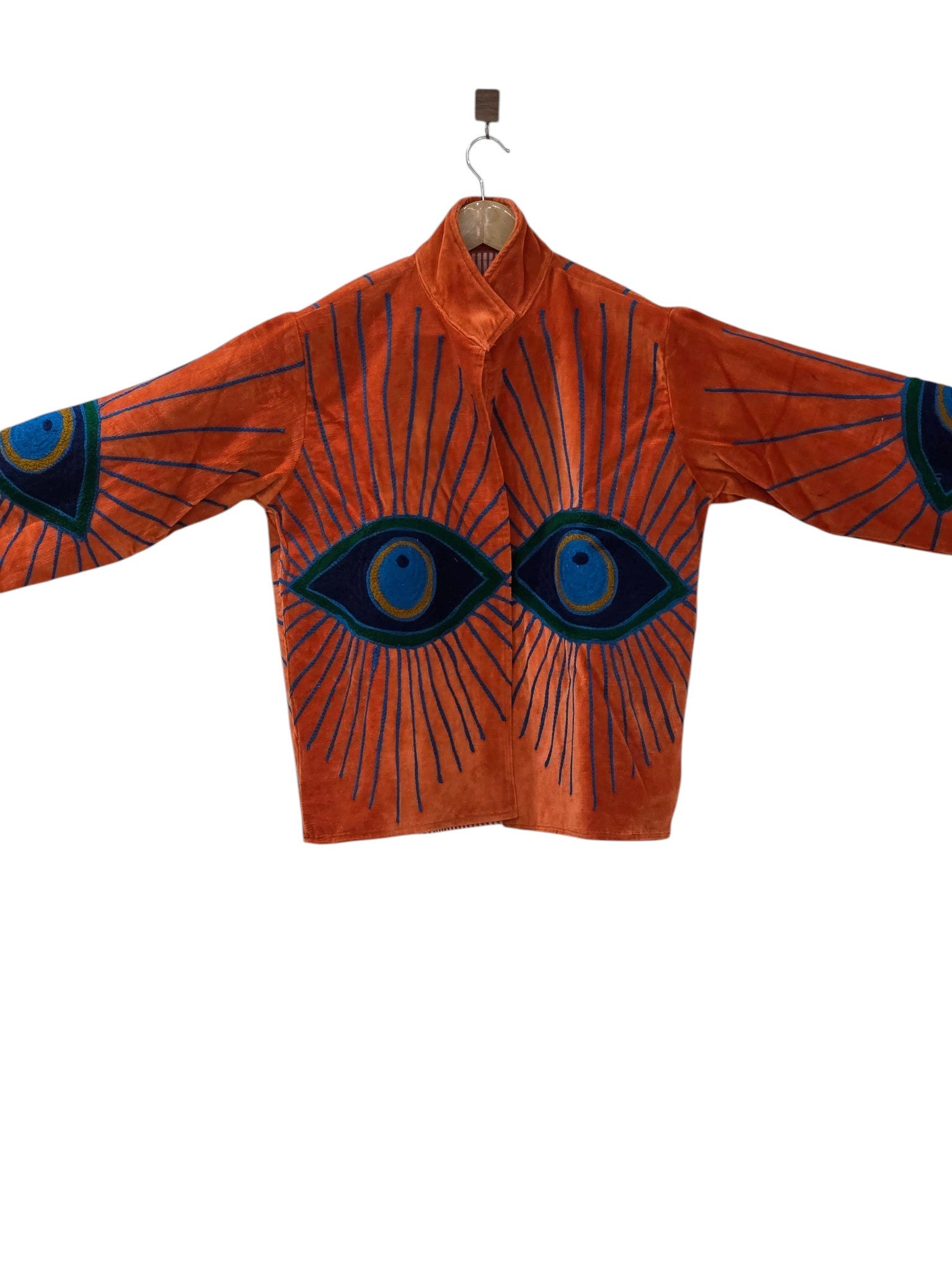 Bestickte Samtjacke mit Bösem Blick Suzani Orange - VT27