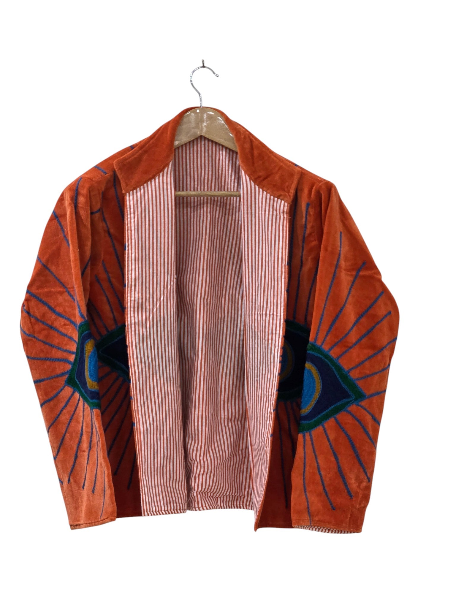 Bestickte Samtjacke mit Bösem Blick Suzani Orange - VT27