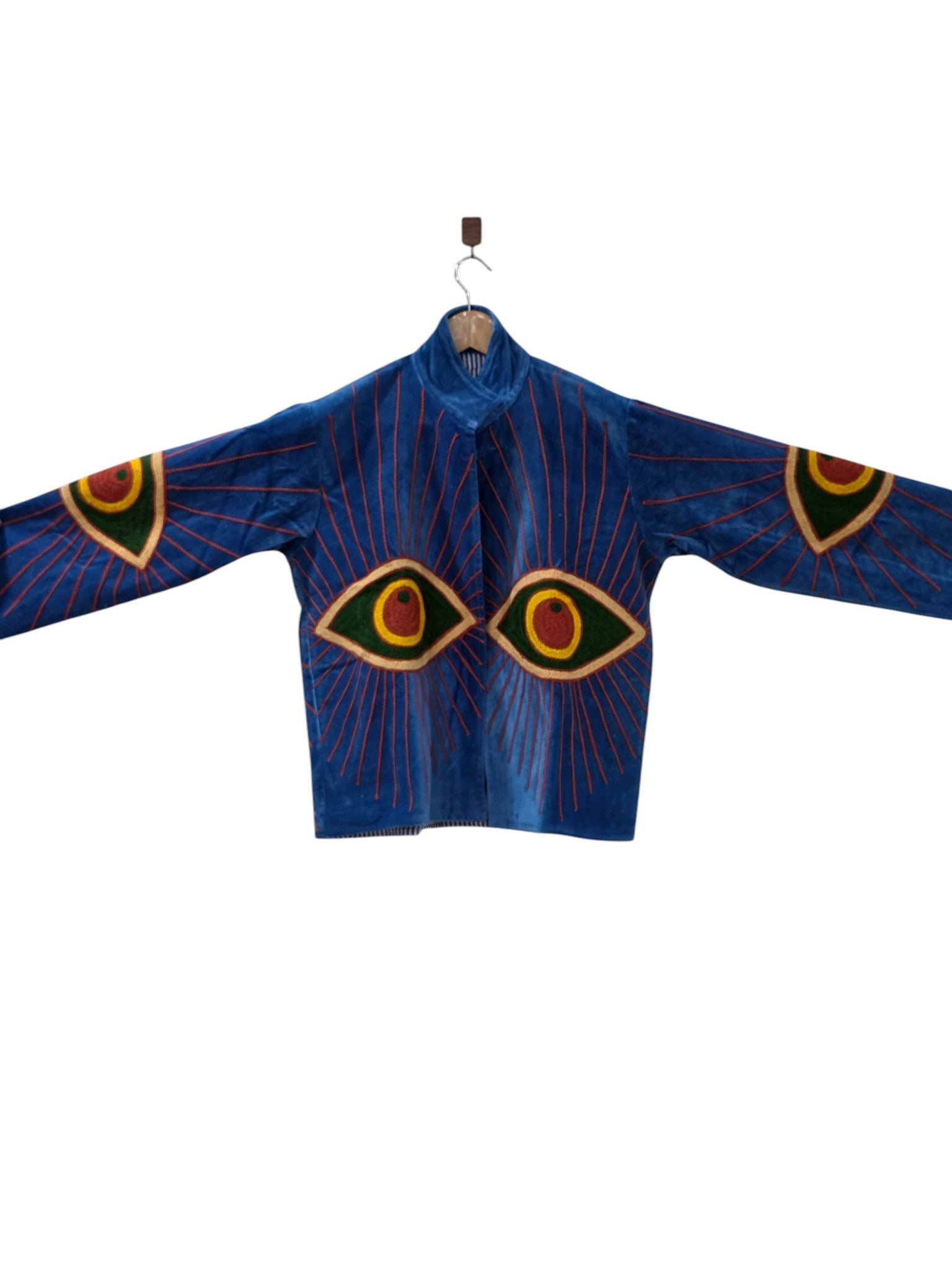 Evil Eye Suzani Embroidered Velvet Jacket Blue - VT28