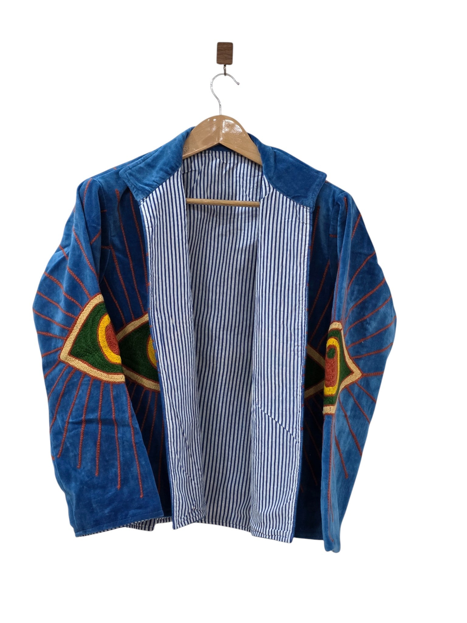 Evil Eye Suzani Embroidered Velvet Jacket Blue - VT28