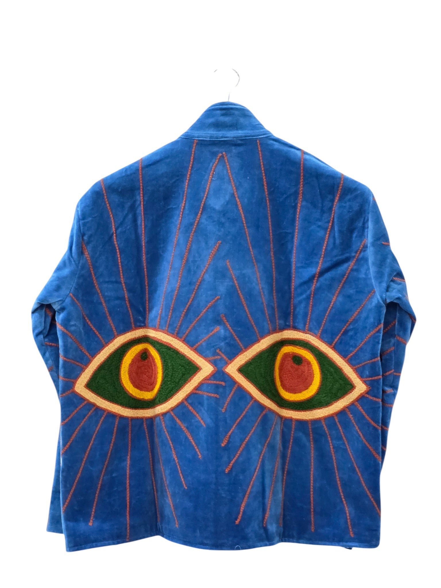 Evil Eye Suzani Embroidered Velvet Jacket Blue - VT28