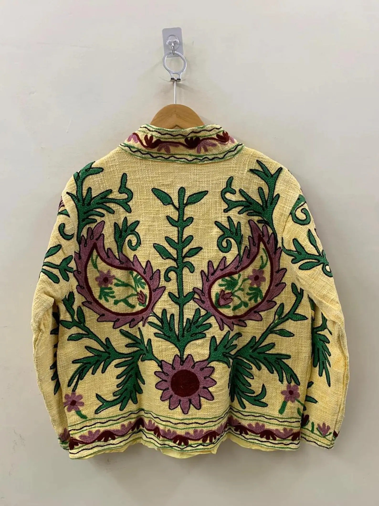 Handmade Pale Yellow TNT Suzani Jacket – Boho Paisley Coat - TNT36