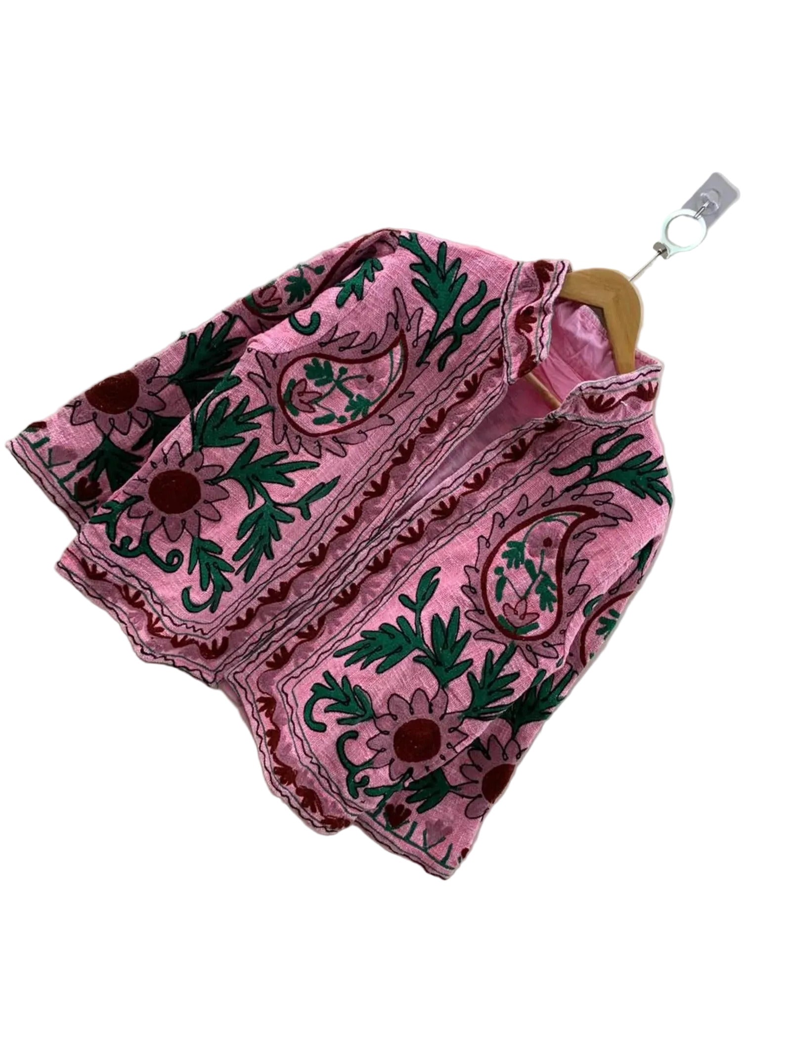 Handmade Pink TNT Suzani Jacket – Boho Paisley Embroidered Coa t - TNT37