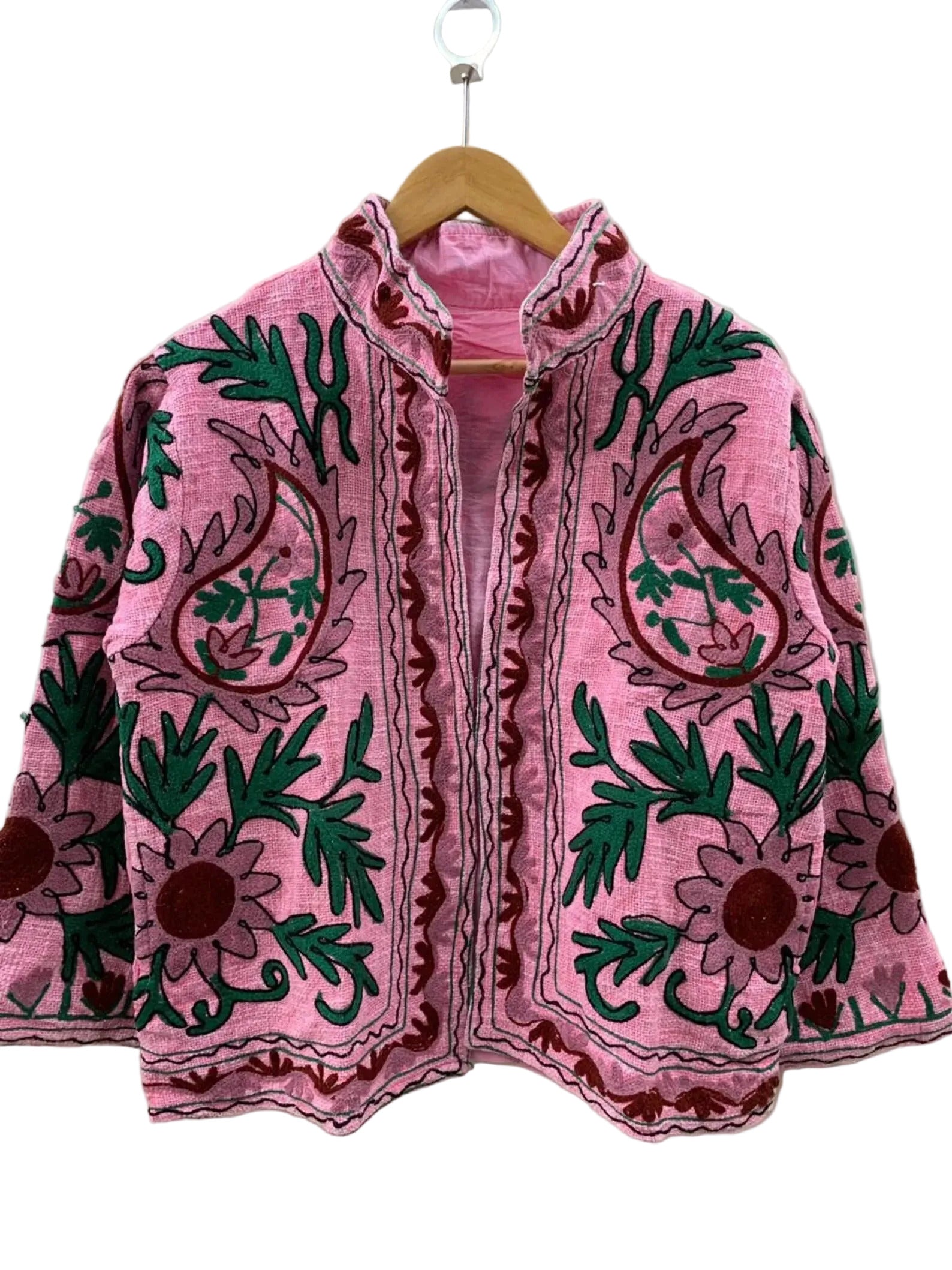 Handmade Pink TNT Suzani Jacket – Boho Paisley Embroidered Coa t - TNT37