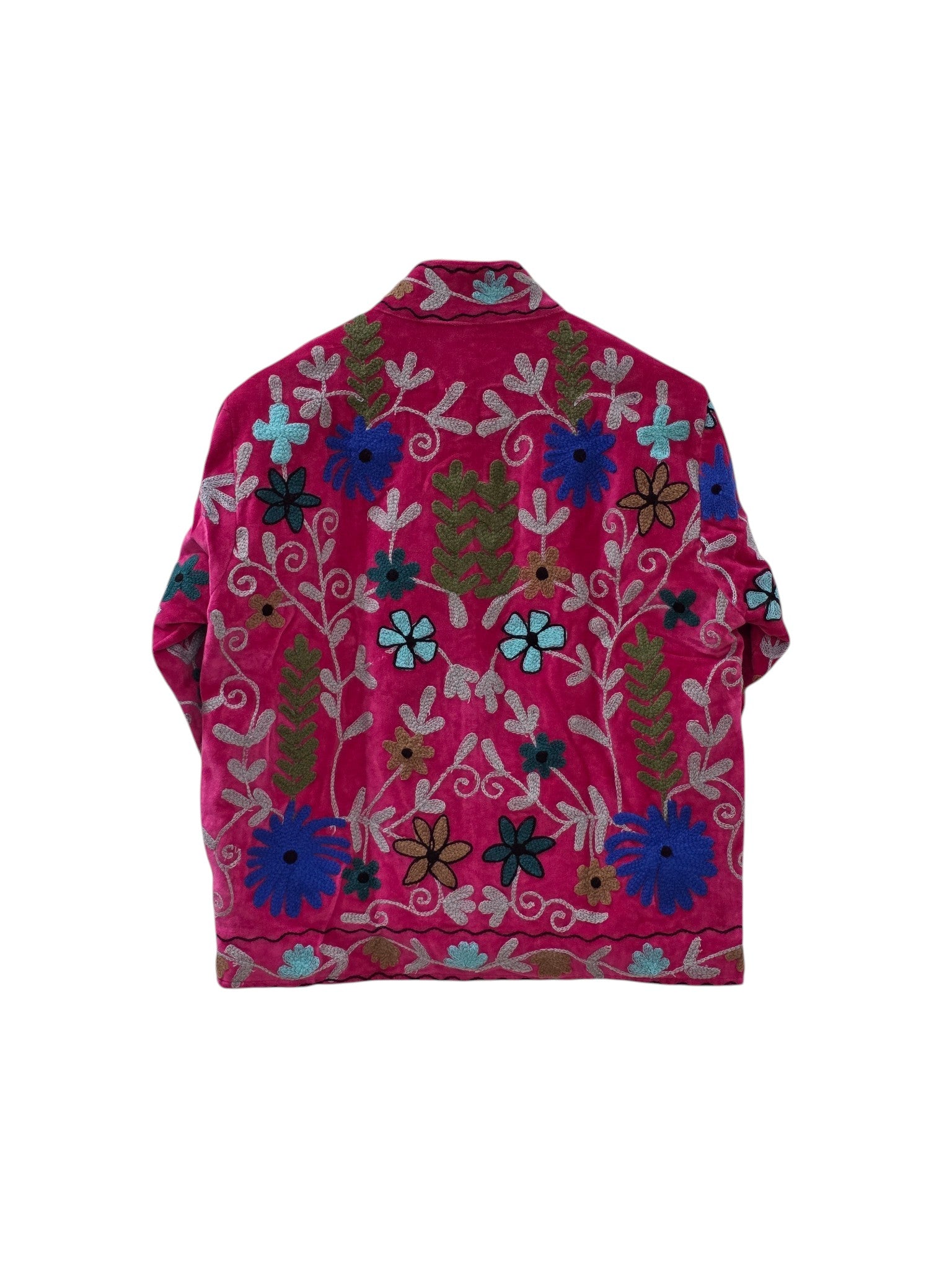 Handgemachte Floral Bestickte Samtjacke | Rosa Böhmischer Suzani Mantel - VT30