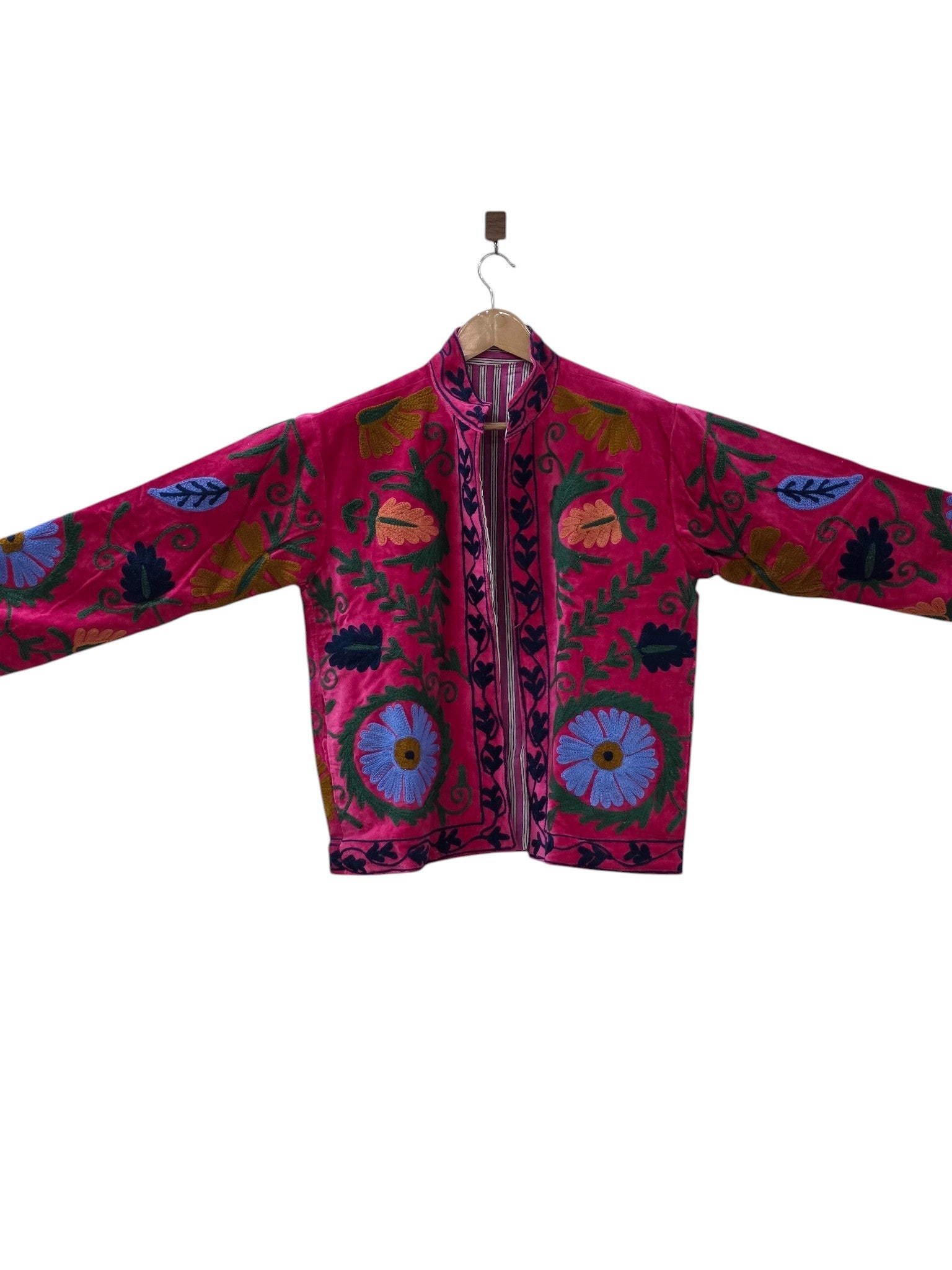 Rosa Samt Bestickte Suzani Jacke | Boho Blumenmantel - VT31