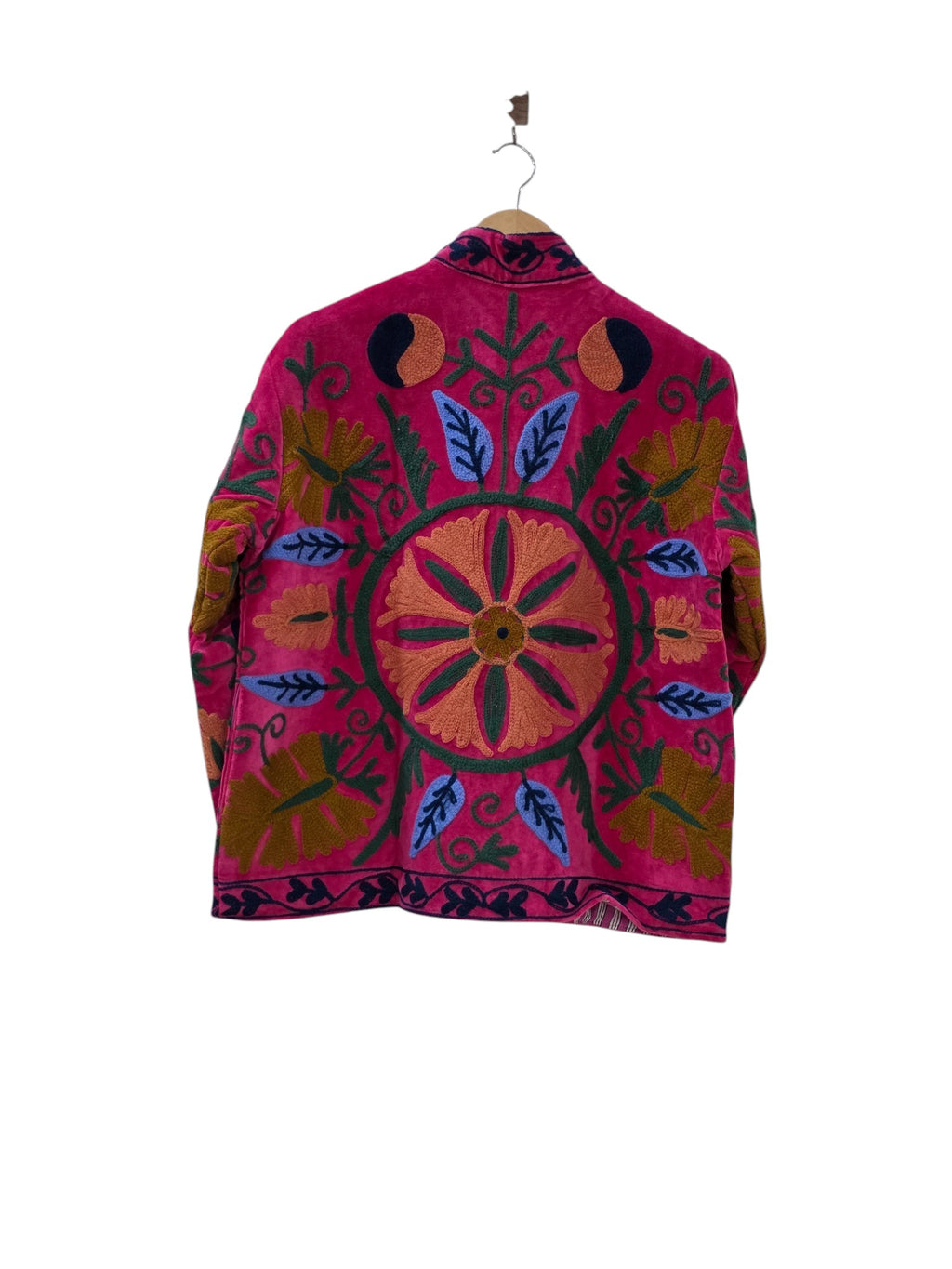 Giacca Suzani Ricamata in Velluto Rosa | Cappotto Floreale Boho - VT31