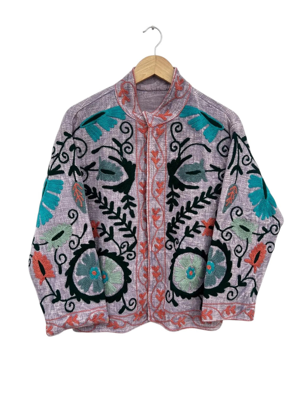 Lila-violette bestickte TNT-Jacke | Floraler Boho-Mantel | Handgefertigt in Indien-TNT4
