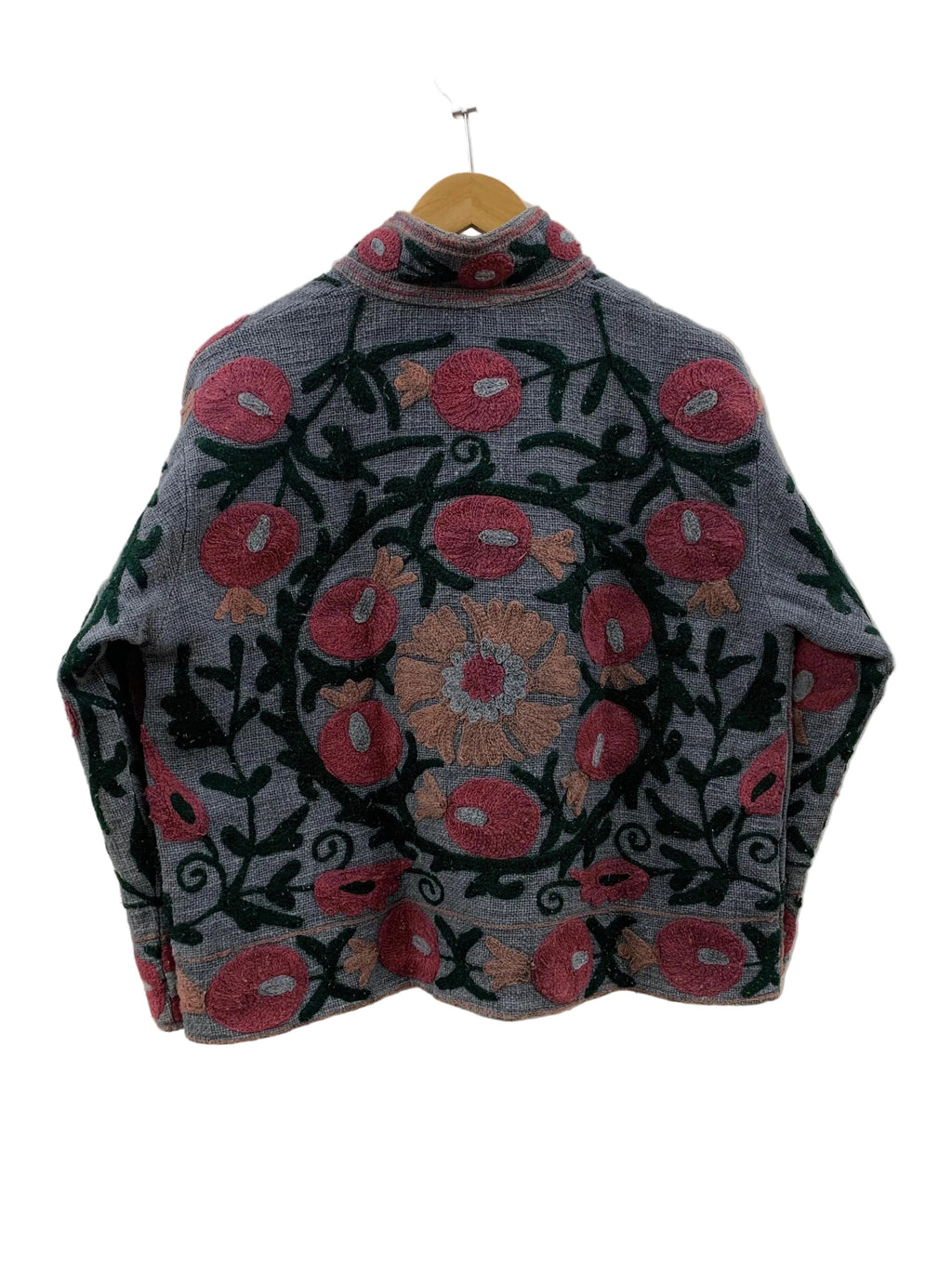 Handmade Dark Grey TNT Suzani Jacket – Boho Pomegranate Coat - TNT40