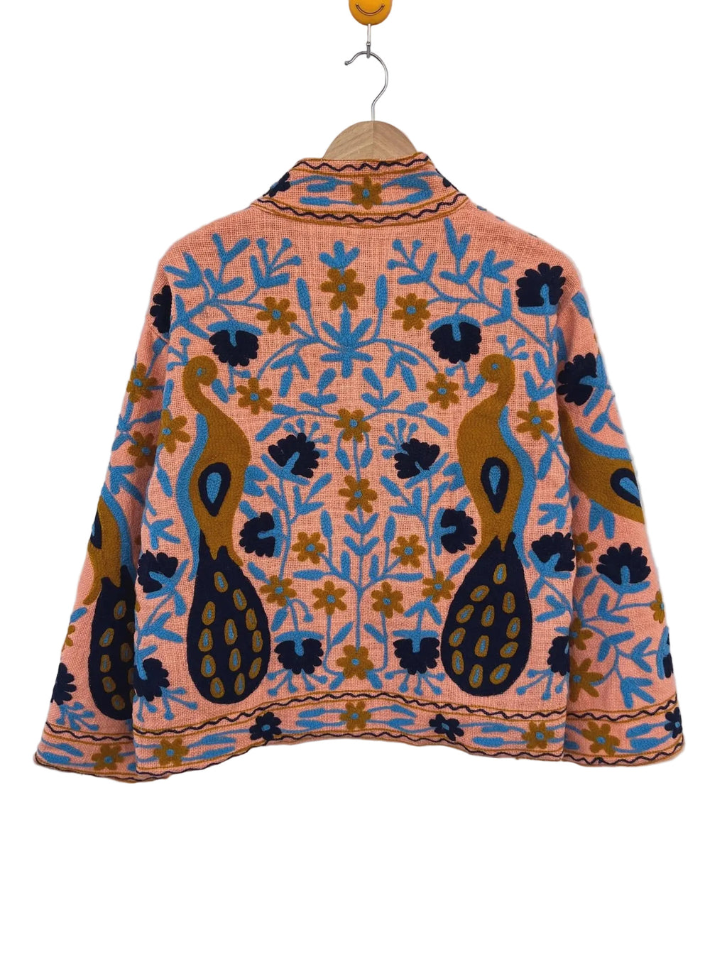 Handmade Peach TNT Suzani Jacket – Boho Peacock Embroidered Coat - TNT41