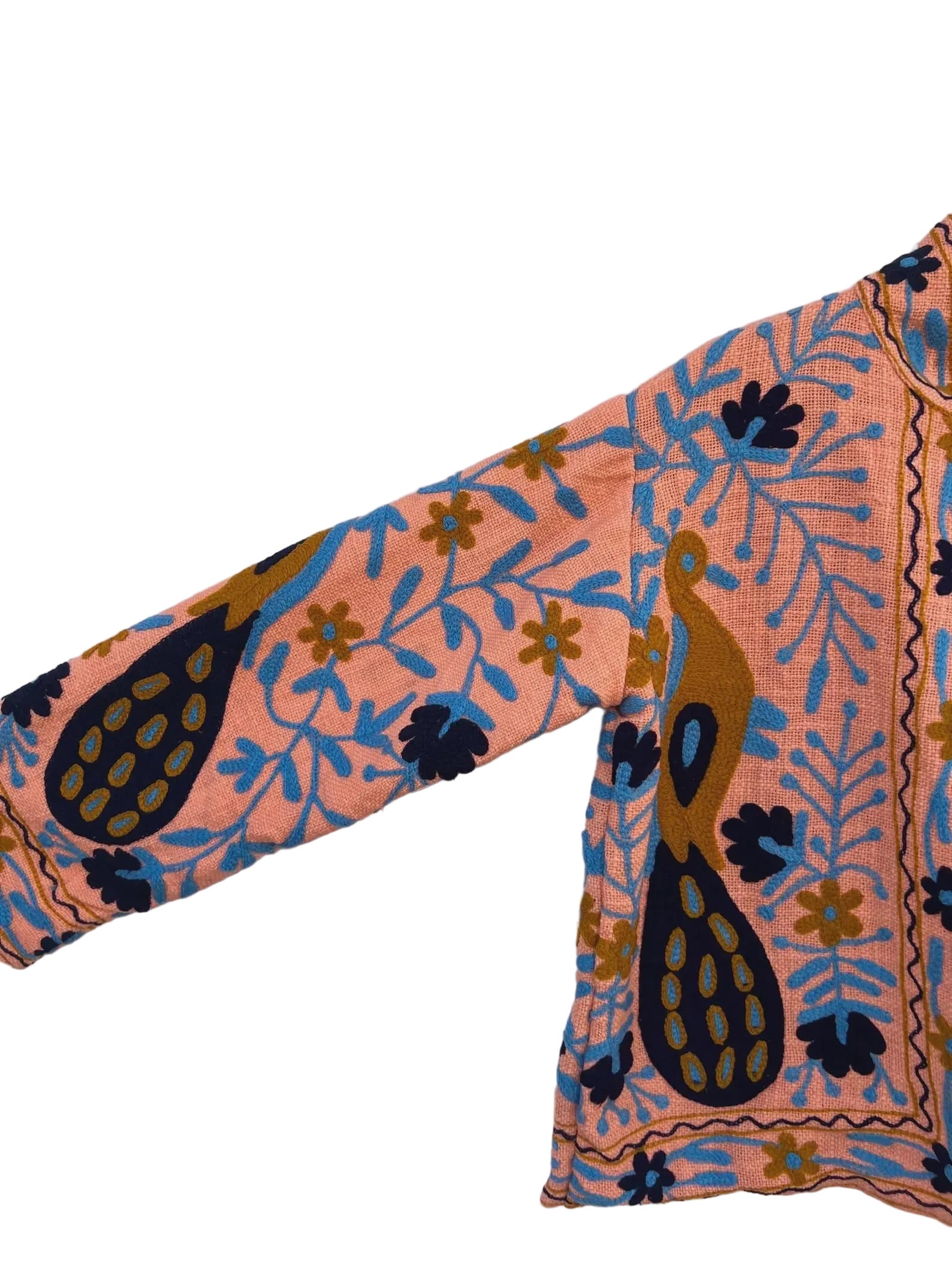 Handmade Peach TNT Suzani Jacket – Boho Peacock Embroidered Coat - TNT41