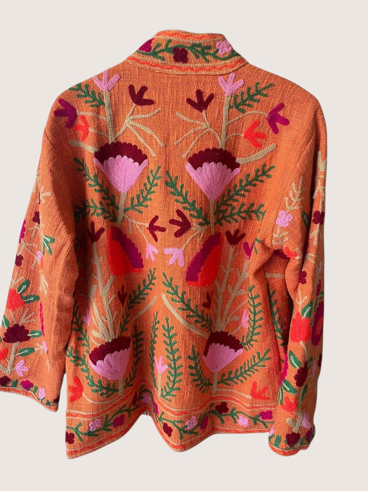 Handmade Orange Floral TNT Suzani Jacket – Boho Lined Embroidered Coat - TNT19