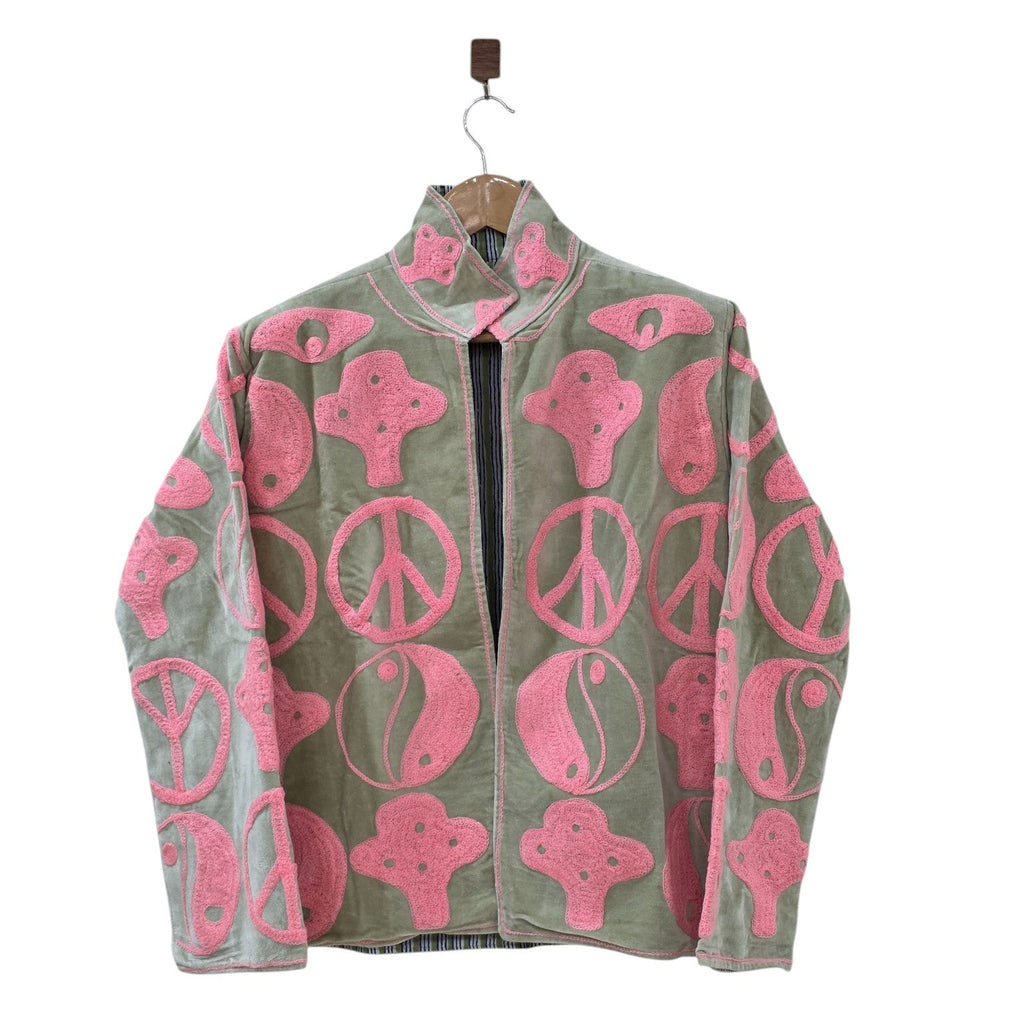 Indische rosa bestickte Suzani Samtjacke Unisex - VT05