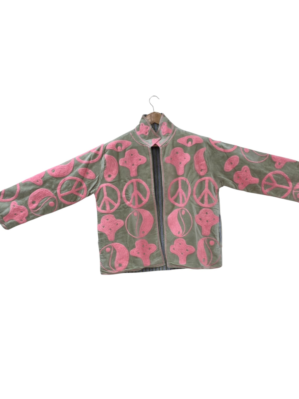 Indische rosa bestickte Suzani Samtjacke Unisex - VT05