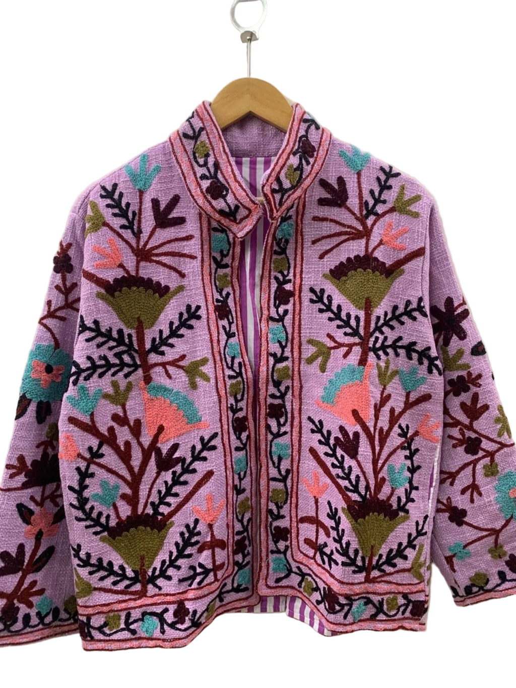 Handgefertigte weiß-rote TNT Suzani Jacke – Boho bestickter Mantel – TNT15