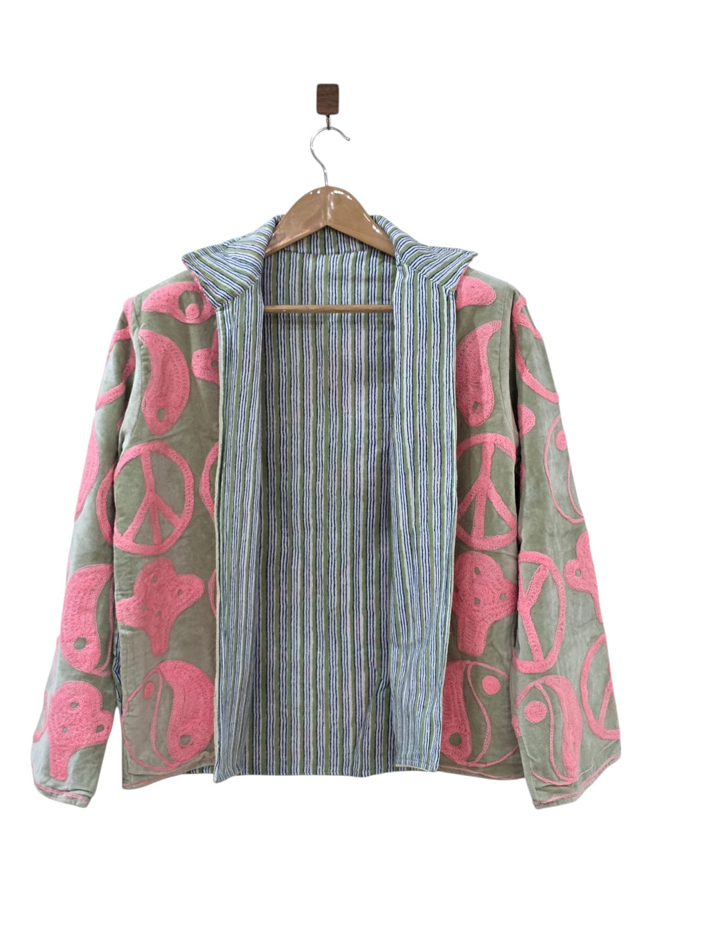 Indische rosa bestickte Suzani Samtjacke Unisex - VT05