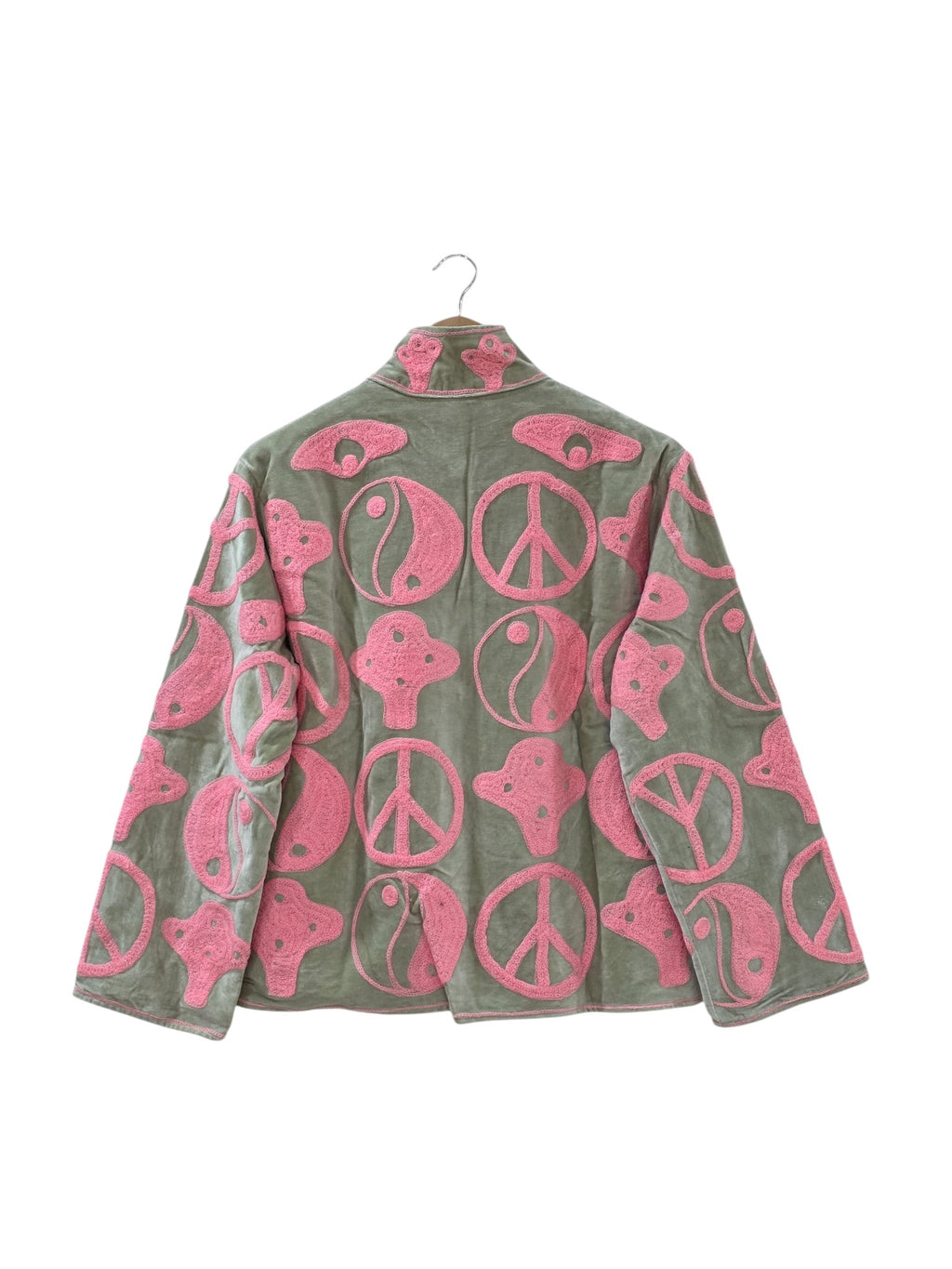 Indische rosa bestickte Suzani Samtjacke Unisex - VT05