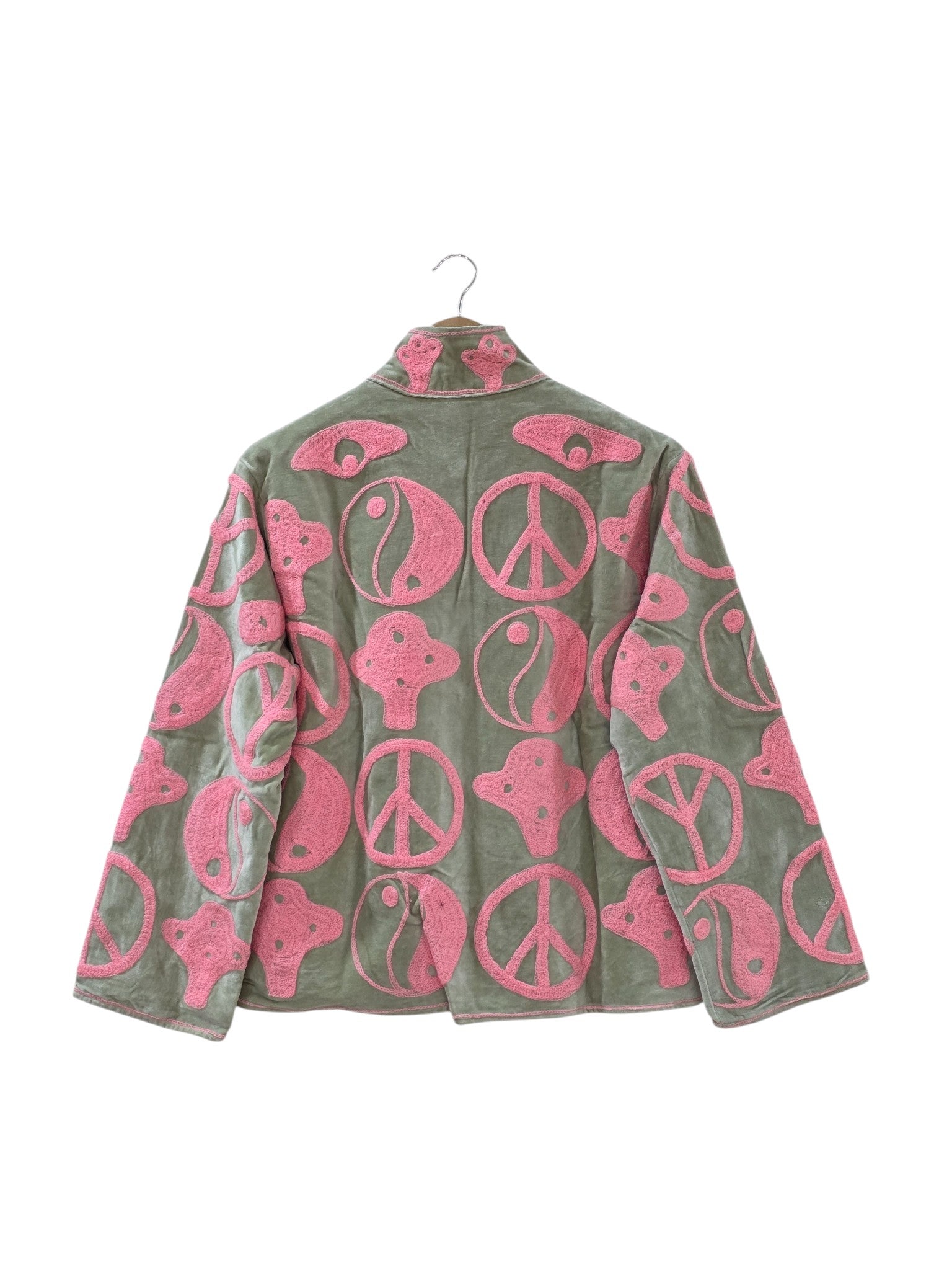 Giacca in velluto Suzani ricamata rosa indiano unisex - VT05