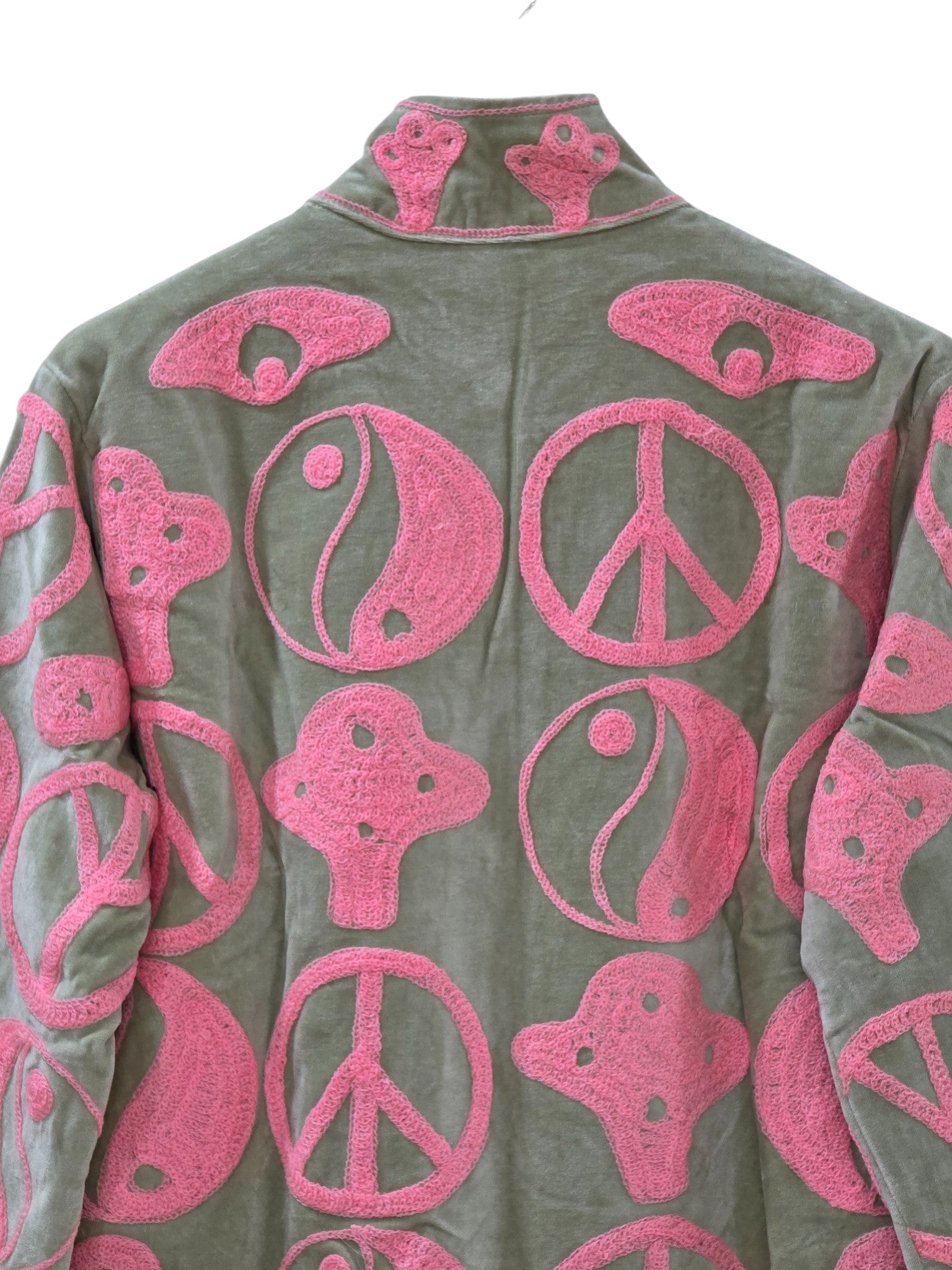 Giacca in velluto Suzani ricamata rosa indiano unisex - VT05