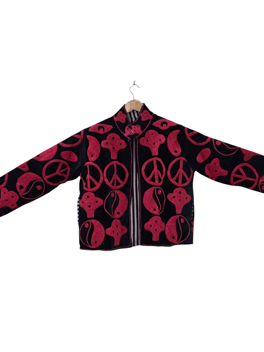 Nomadische bestickte Suzani Samtjacke Schwarz Unisex - VT06