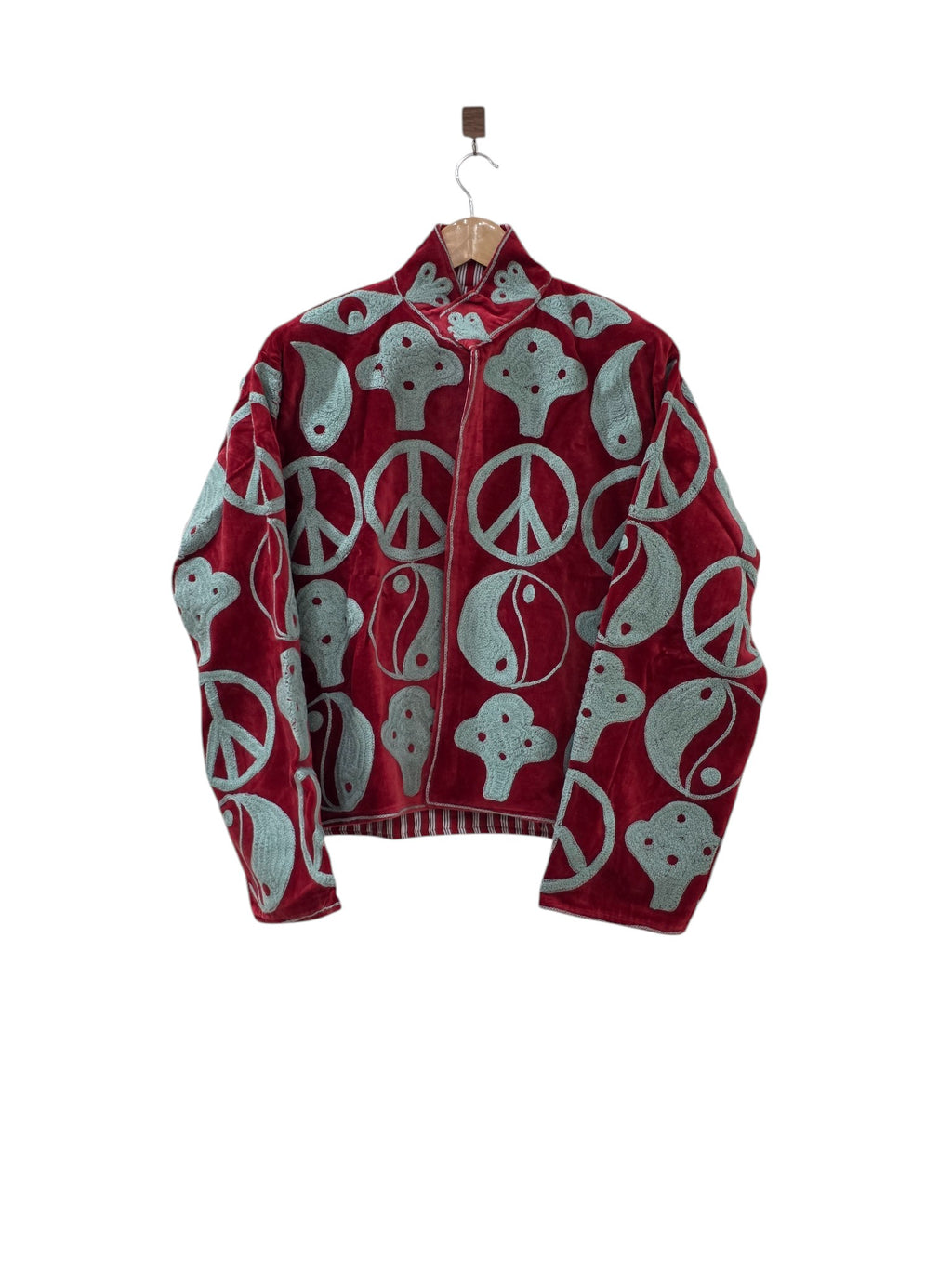 Rote Samt Suzani Unisex Jacke Boho Bestickt - VT07