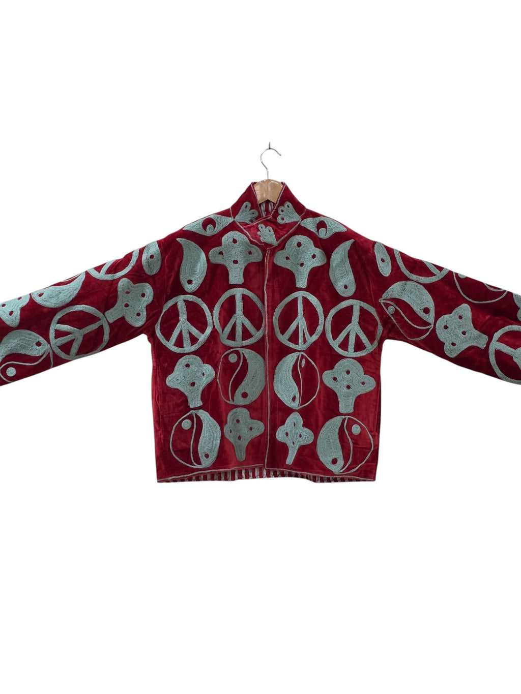Rote Samt Suzani Unisex Jacke Boho Bestickt - VT07