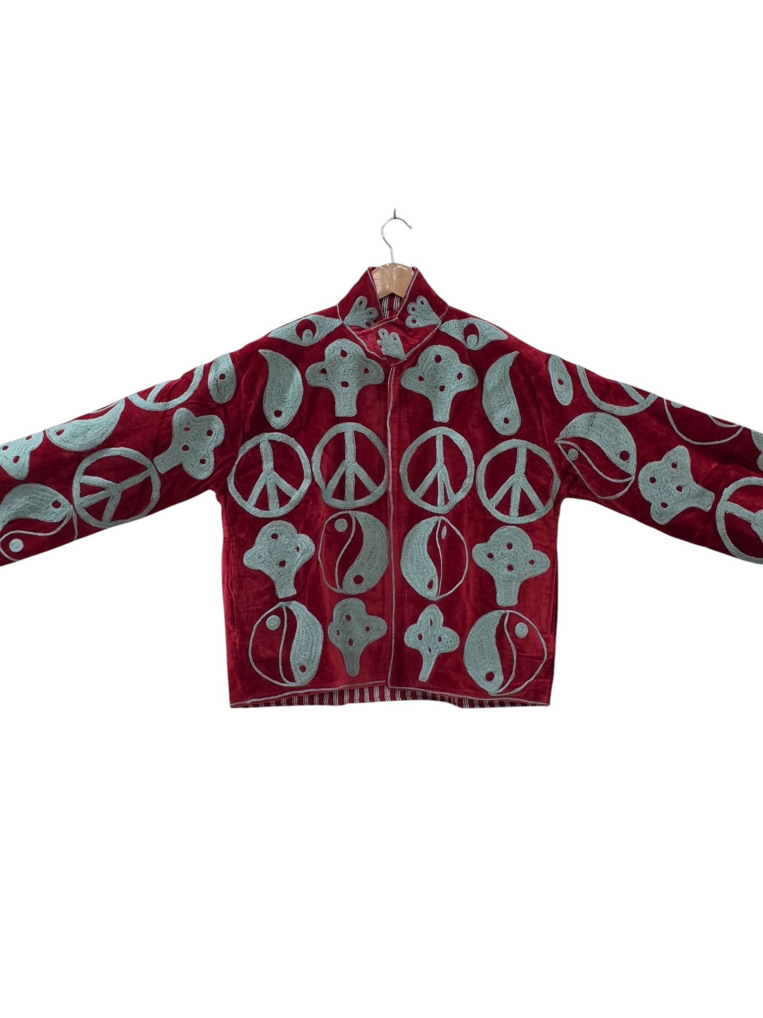 Giacca Unisex Suzani Velluto Rosso Ricamata Boho - VT07
