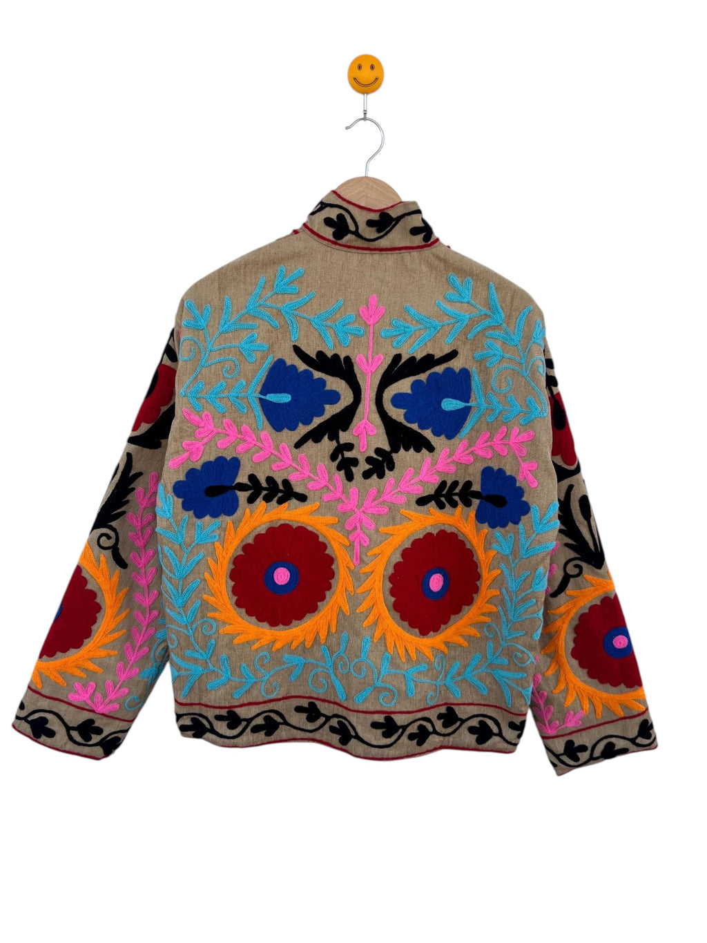 Handmade Beige Multi-Color TNT Suzani Jacket – Boho Embroidered Coat - TNT07