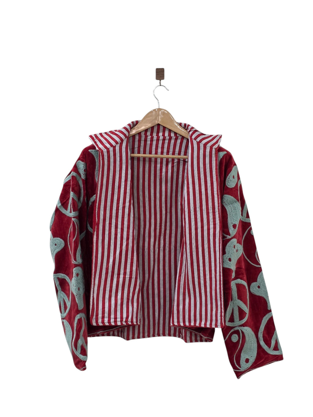 Rote Samt Suzani Unisex Jacke Boho Bestickt - VT07