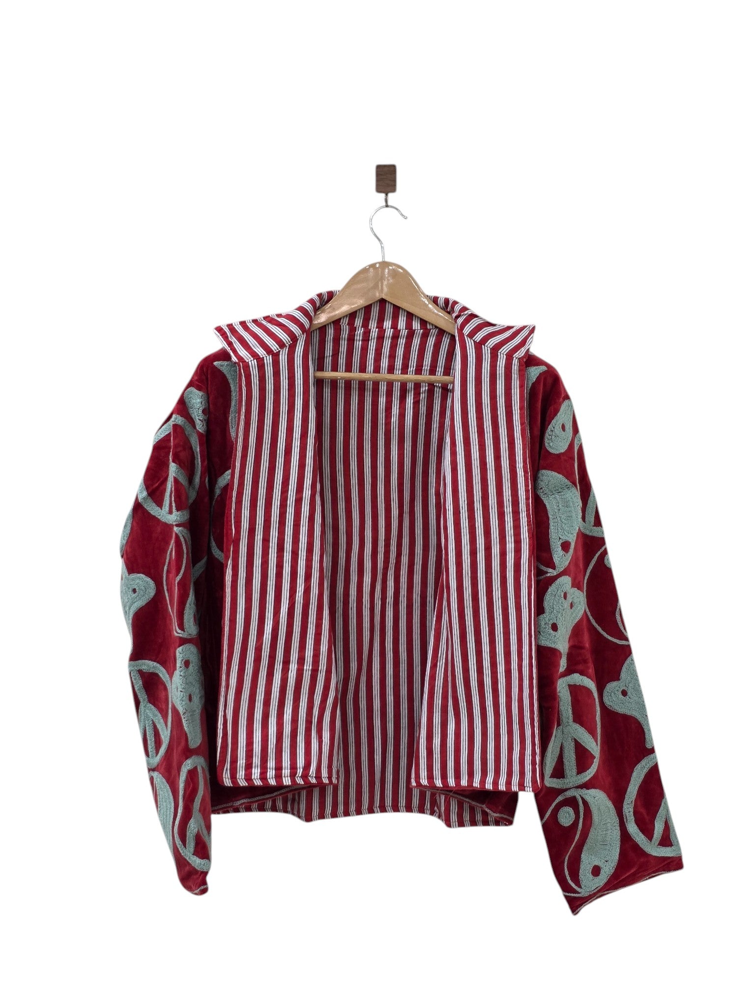 Giacca Unisex Suzani Velluto Rosso Ricamata Boho - VT07