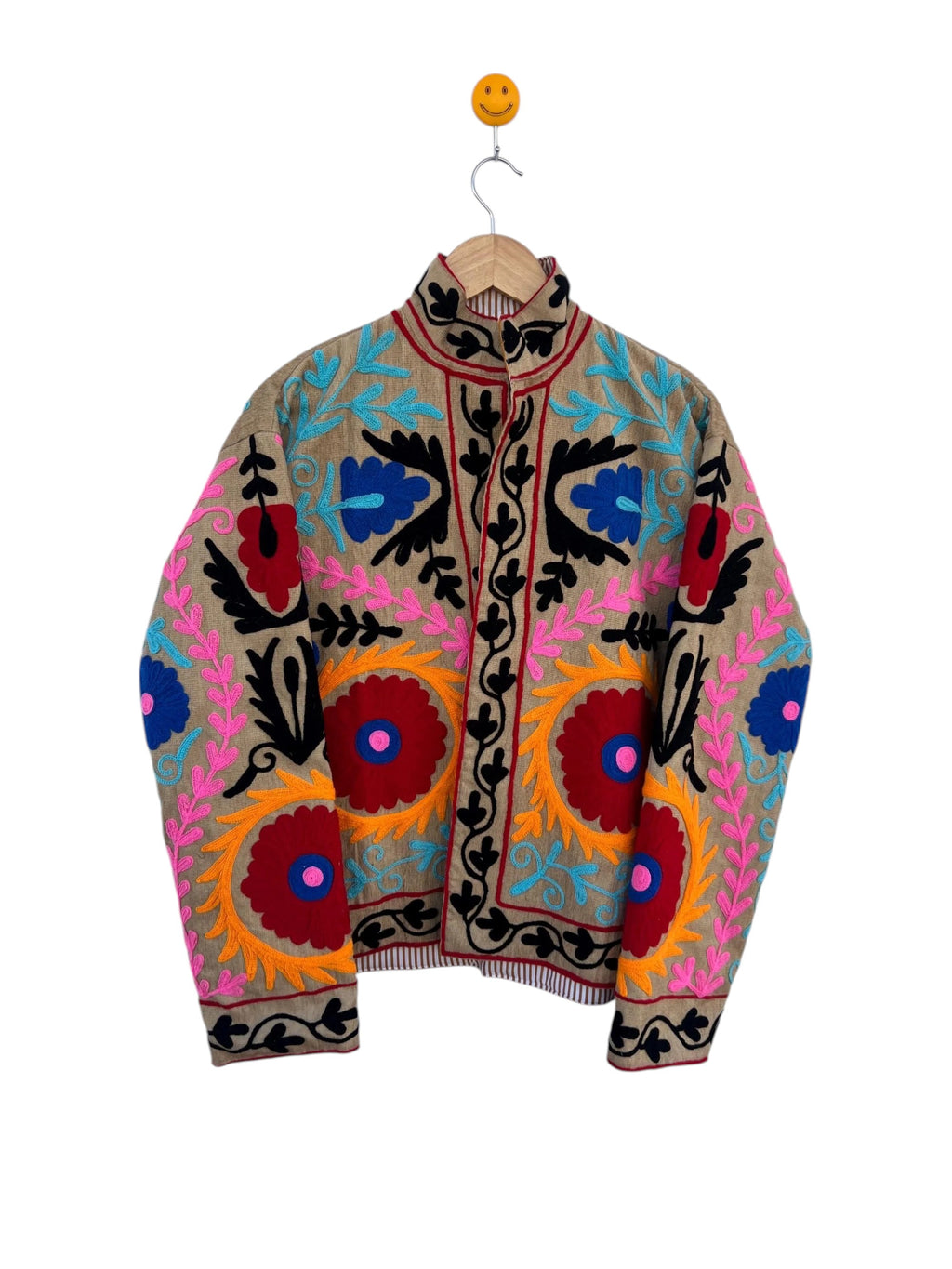 Handmade Beige Multi-Color TNT Suzani Jacket – Boho Embroidered Coat - TNT07