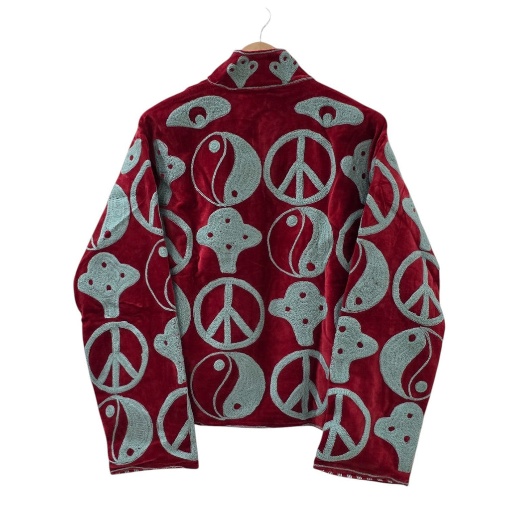 Rote Samt Suzani Unisex Jacke Boho Bestickt - VT07