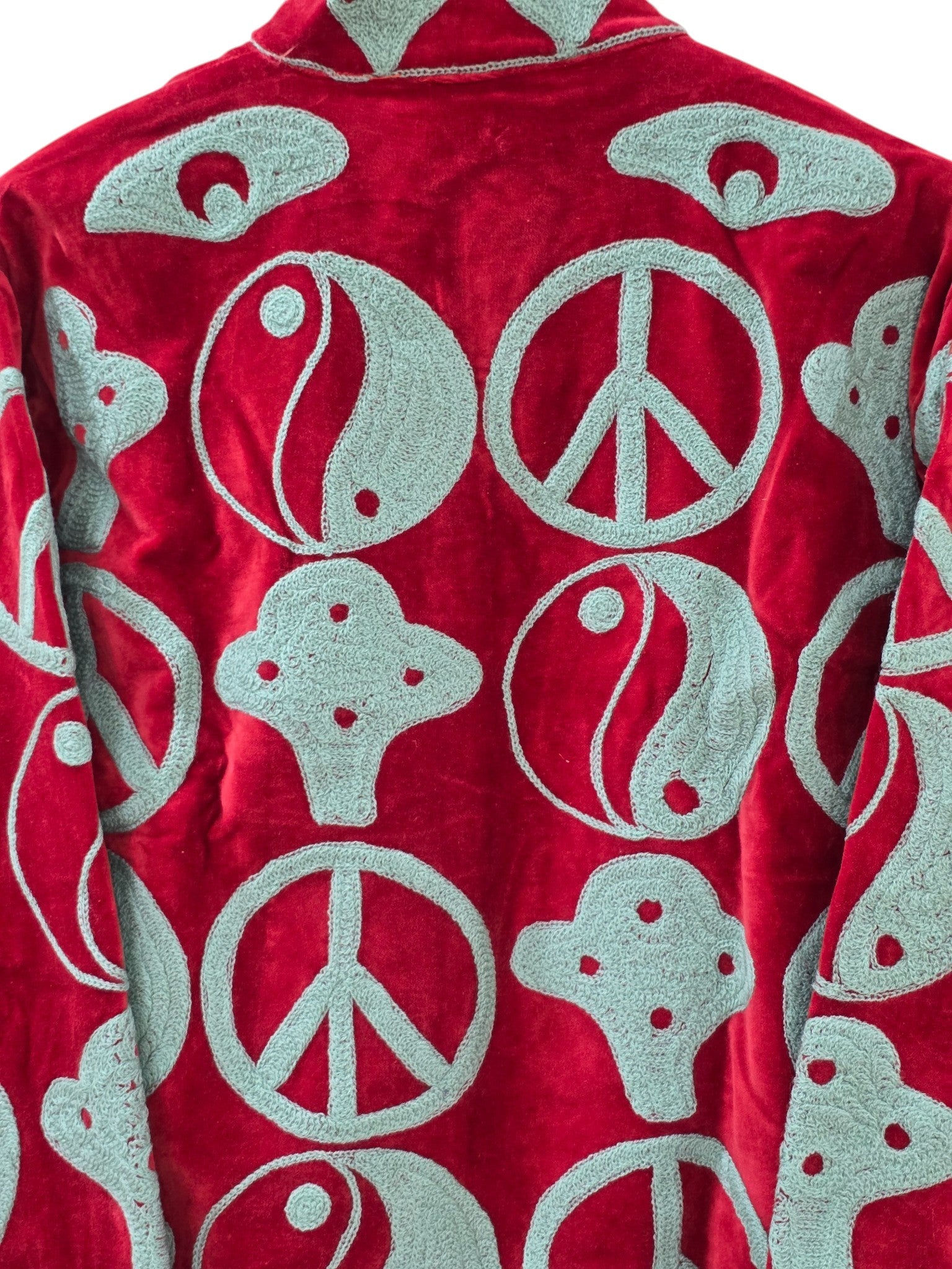 Giacca Unisex Suzani Velluto Rosso Ricamata Boho - VT07