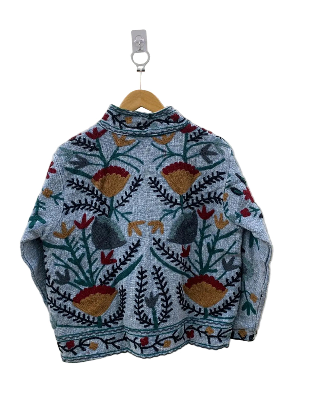 Handgefertigte weiß-rote TNT Suzani Jacke – Boho bestickter Mantel – TNT15