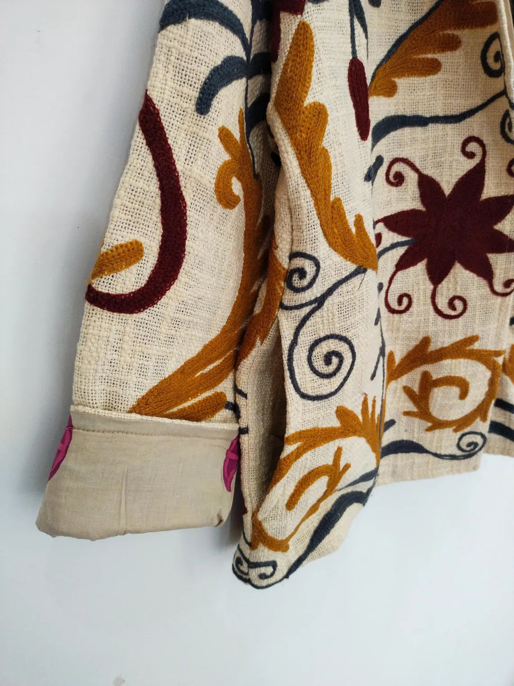 Handmade Cream TNT Suzani Jacket – Earthy Boho Embroidered Coat-TNT58