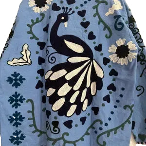 Whimsical Blue Embroidered Boho Jacket | TNT Jackets Coat - TNT42