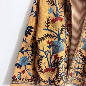 Mustard Yellow Floral Embroidered Boho Jacket | TNT Jackets Coat-TNT49