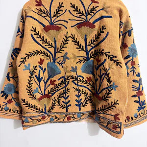 Mustard Yellow Floral Embroidered Boho Jacket | TNT Jackets Coat-TNT49